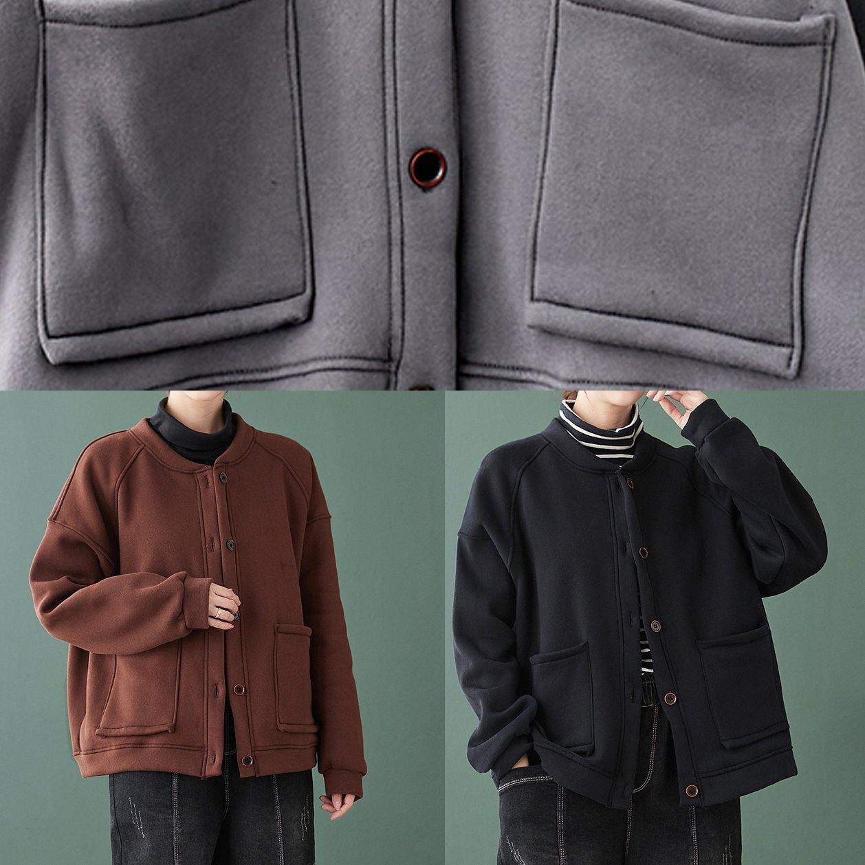 WW | Neck Button-down Maxi Coat Chocolate Baggy Women's Coats