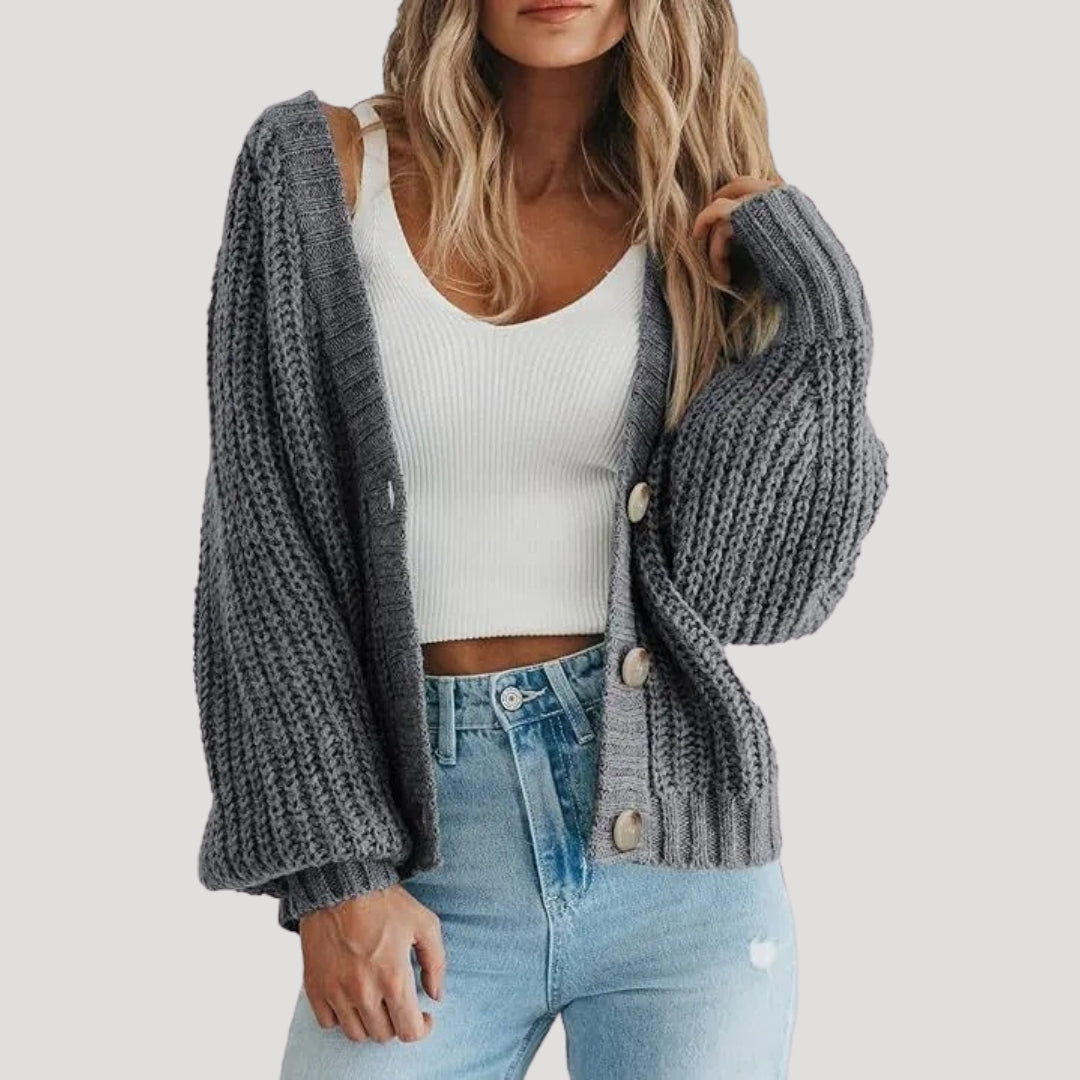 WW | Damen Strickjacke mit Übergroßen Ärmeln
