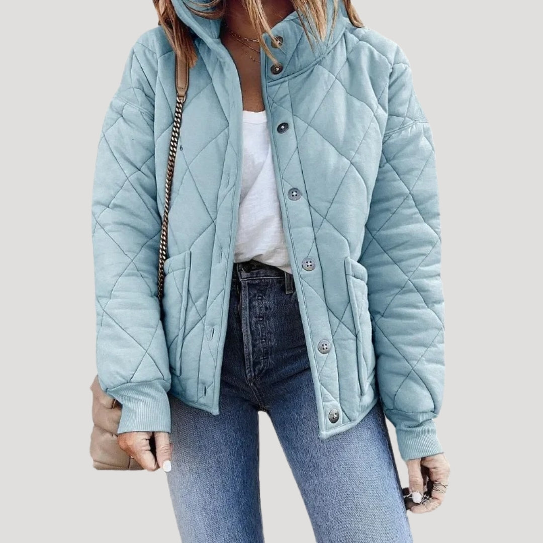 WW | Damen Gestepptes Pufferjacke mit Stehkragen und Reißverschlusstaschen