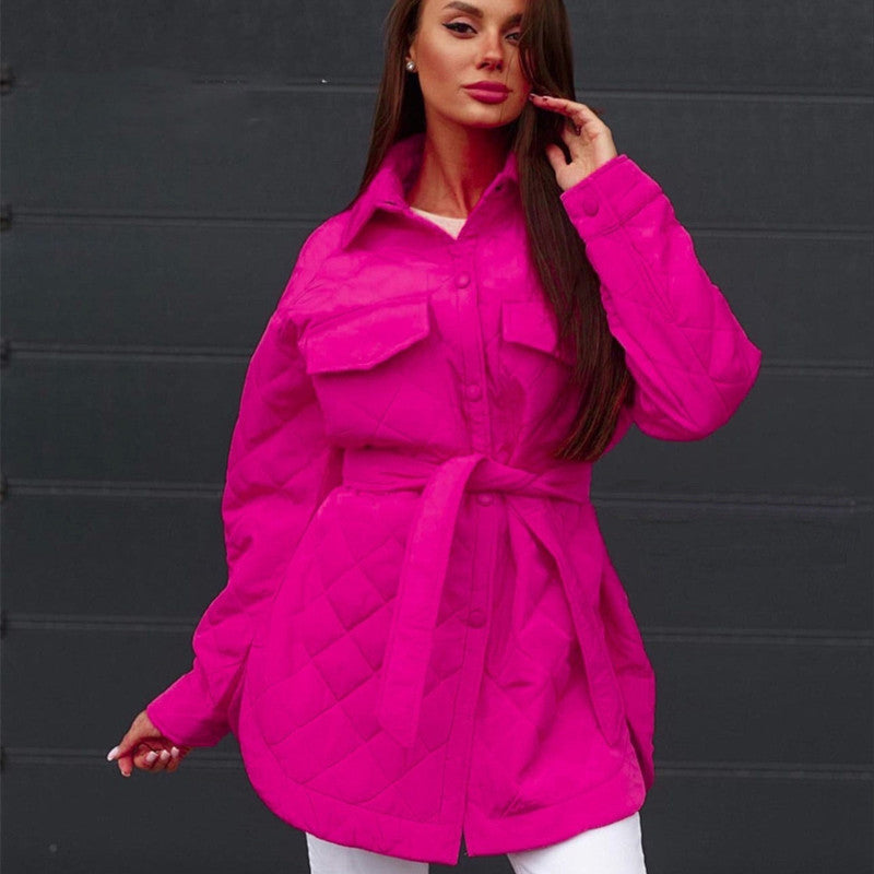 WW | Damen Wattierte Winterjacke mit Langen Ärmeln und Druckknöpfen