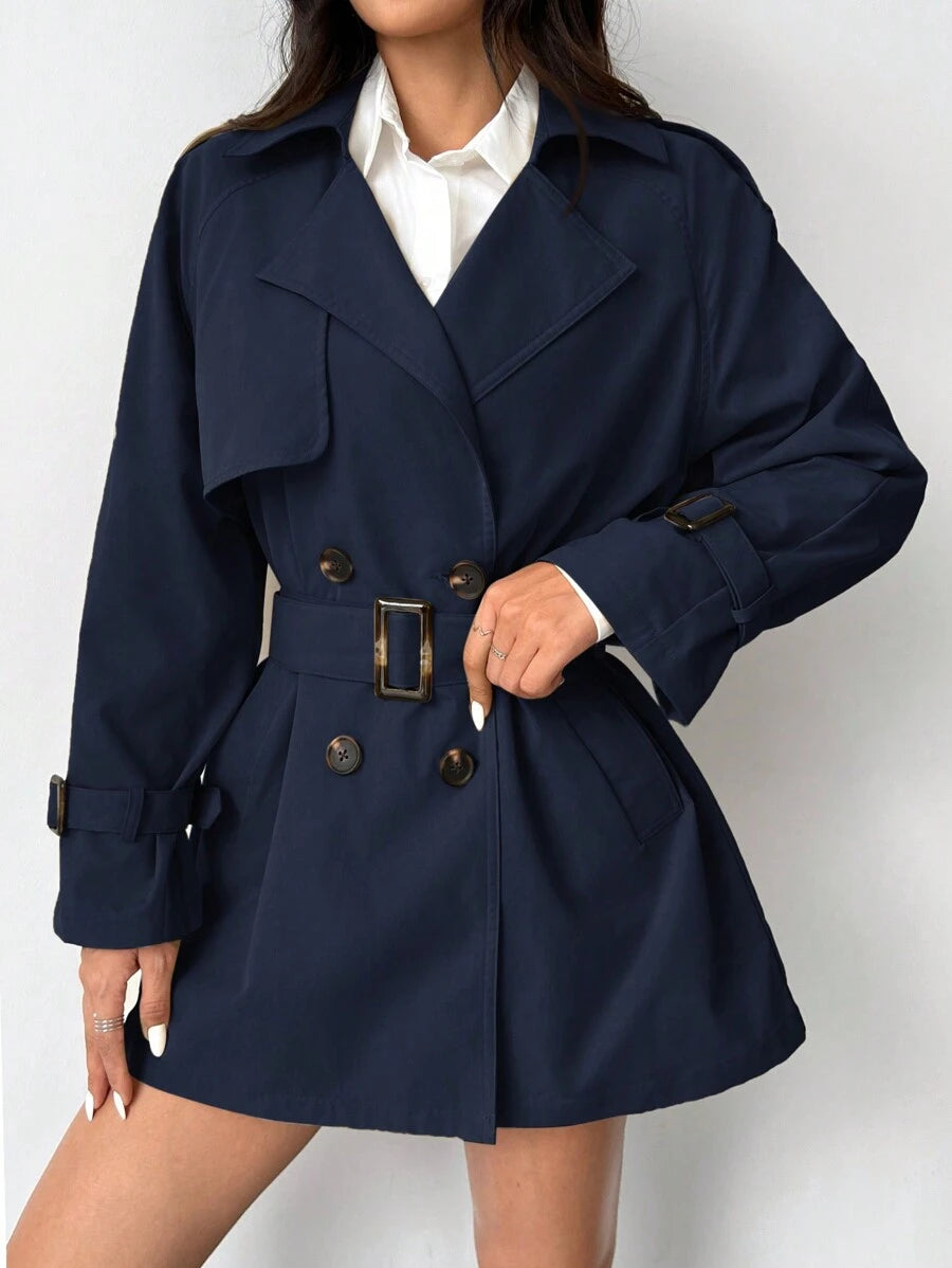 WW | Damen Kurze Regenjacke mit Schleifenbund und Doppelter Knopfleiste