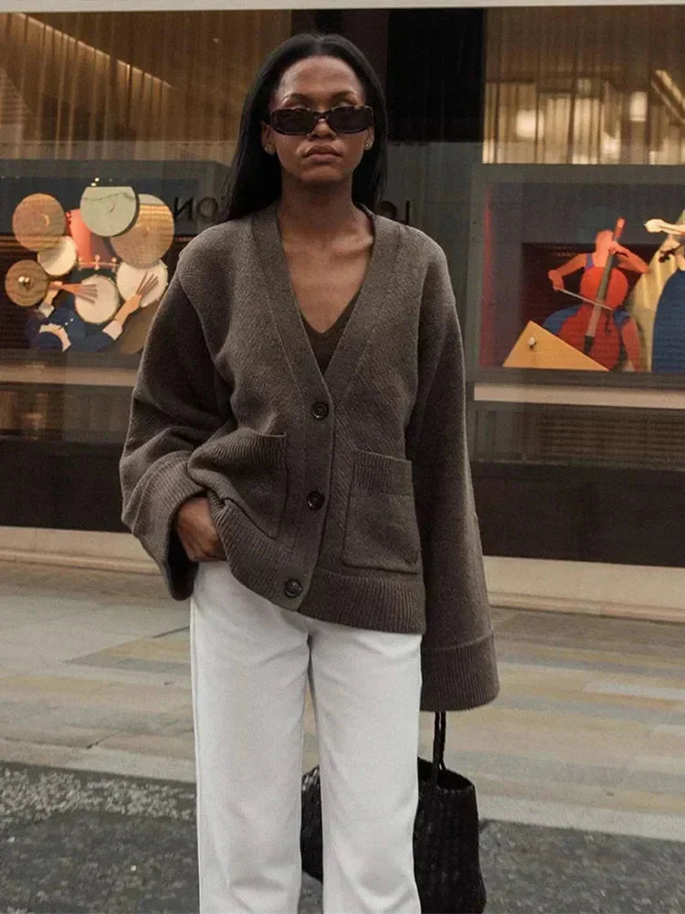 WW | V Ausschnitt Taschen Knopfleistenjacke Strickjacke
