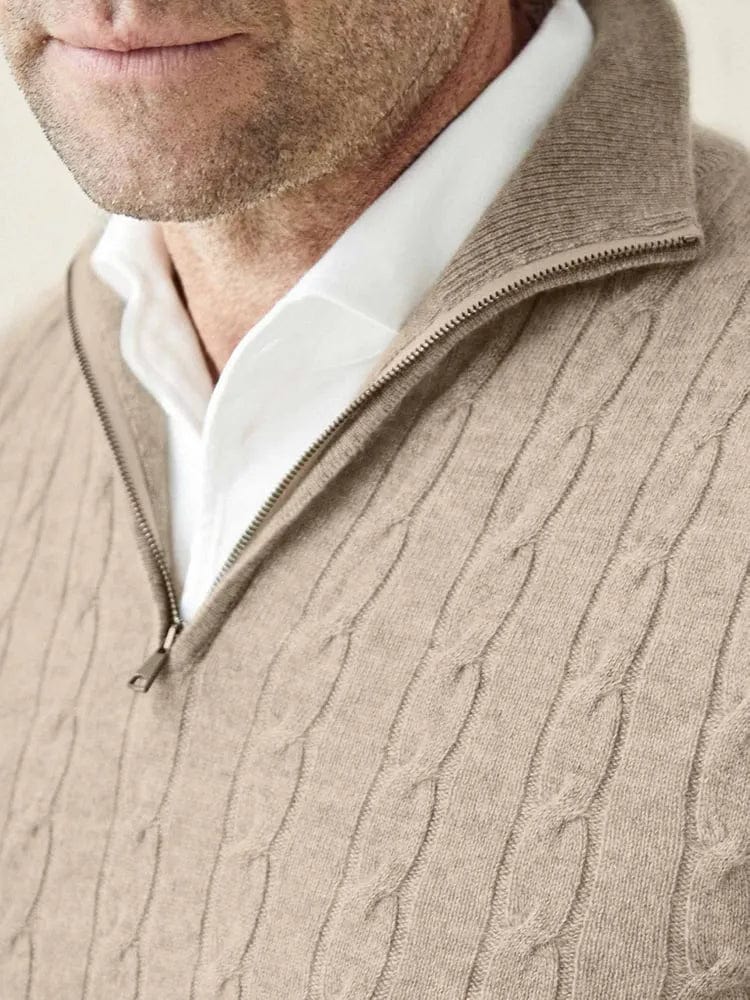 WW | Cable Knit Wool Blend Regular Fit Half-Zip High Neck