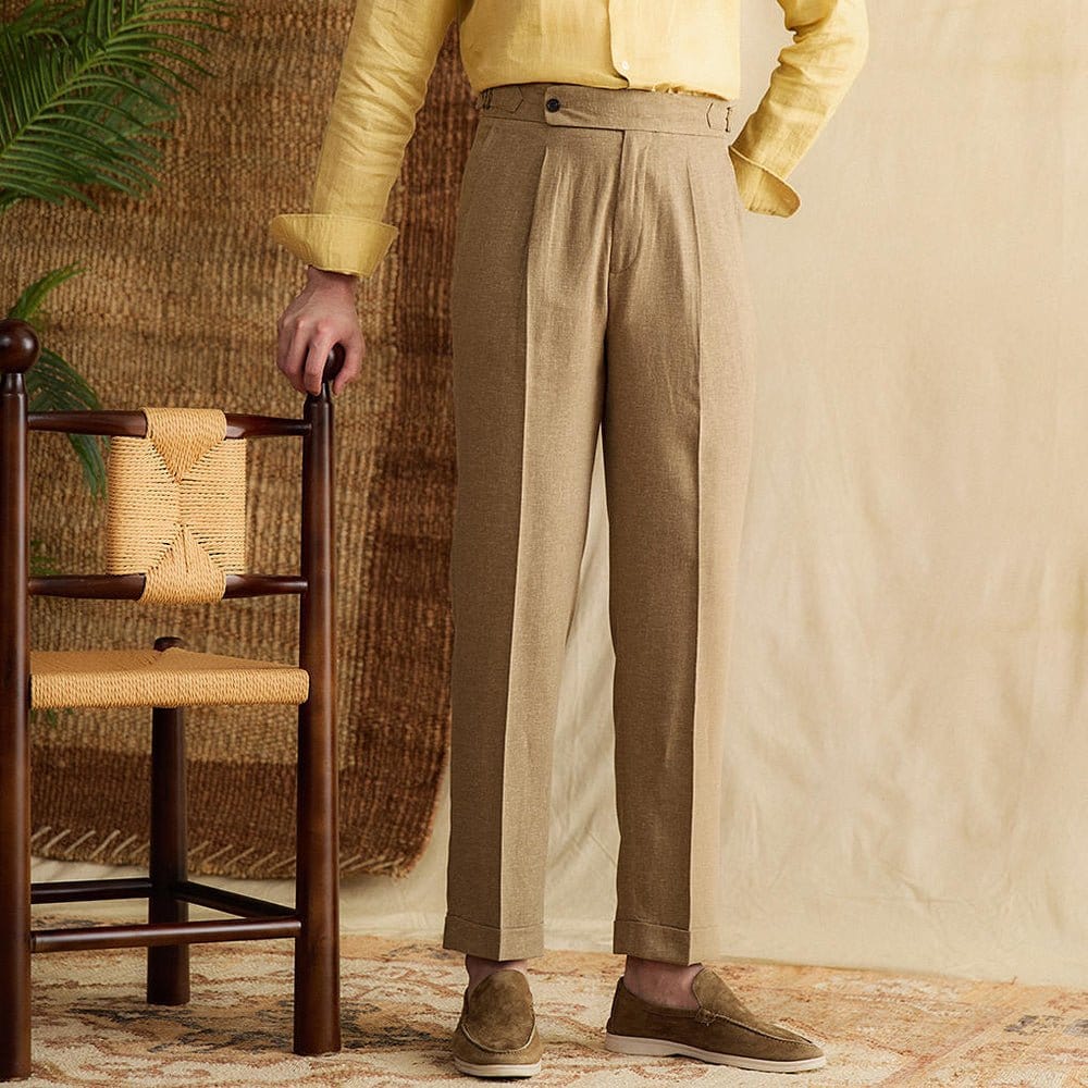 WW | Classic Fit High Waist Pleated Details Cuffed Hem Wool Blend