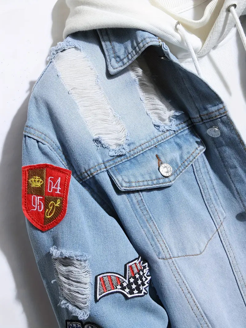 WW | Casual Light Blue Denim Jacket with Patches