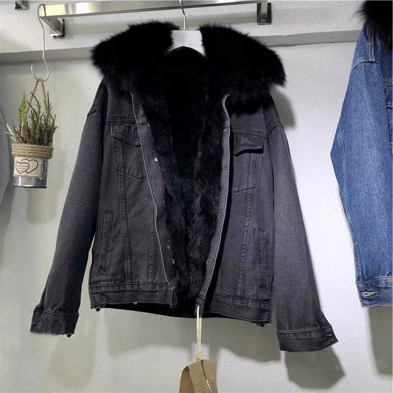 WW | Futter Aus Pelz Warm Kunstpelz Winterjeansjacke für Damen