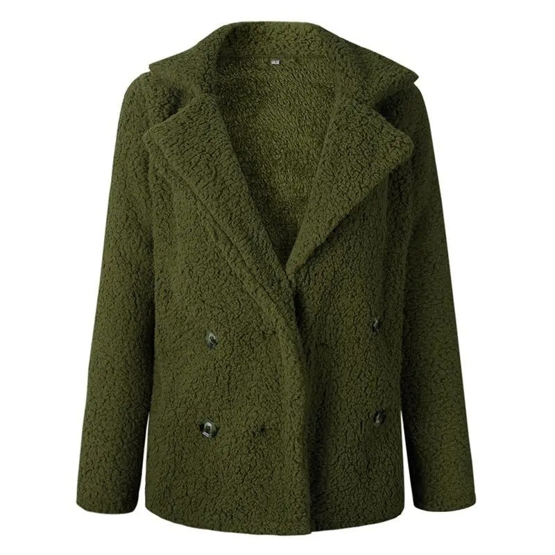 WW | Damen Kurze Teddyjacke mit Reverskragen