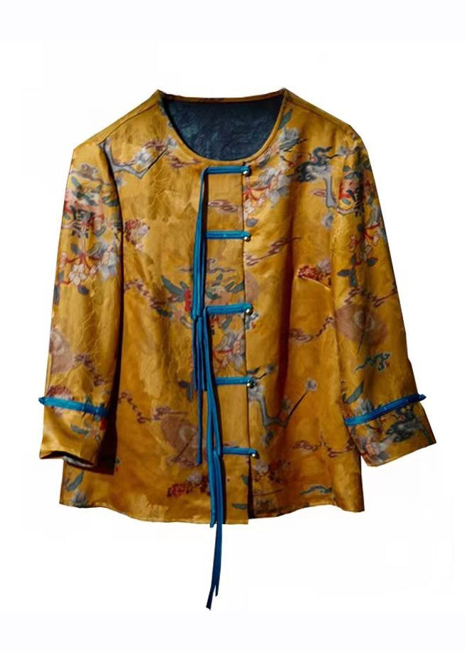 WW | Gold Print Button Silk Robe Armrest
