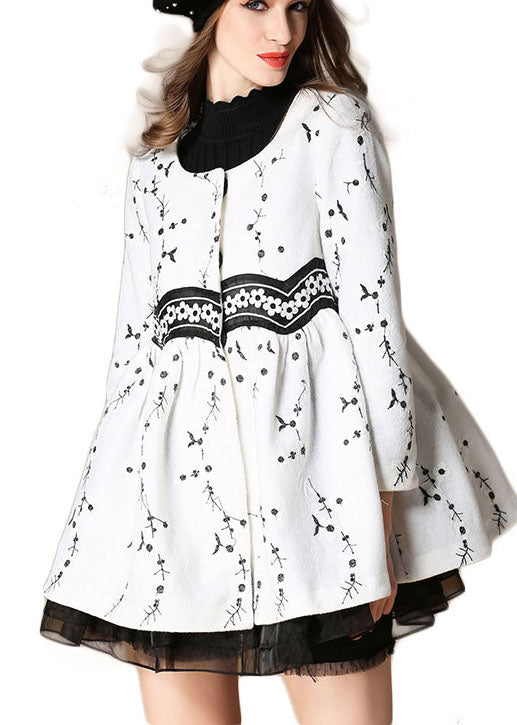 WW | White embroidered patchwork print wool coats