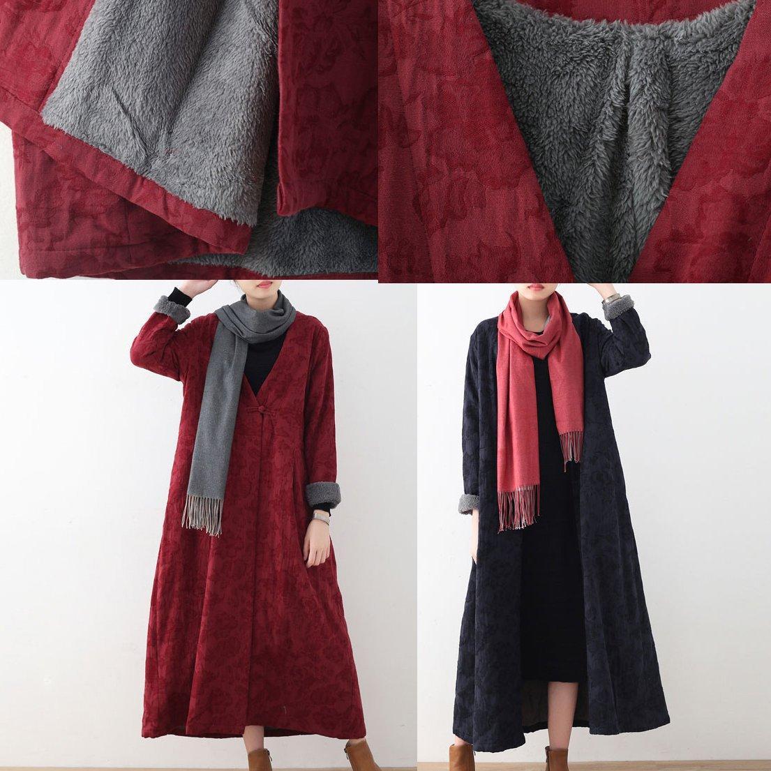 WW | bordeaux Baumwolljacken lässiger Maxi-Mantel Vintage Trenchcoat dick