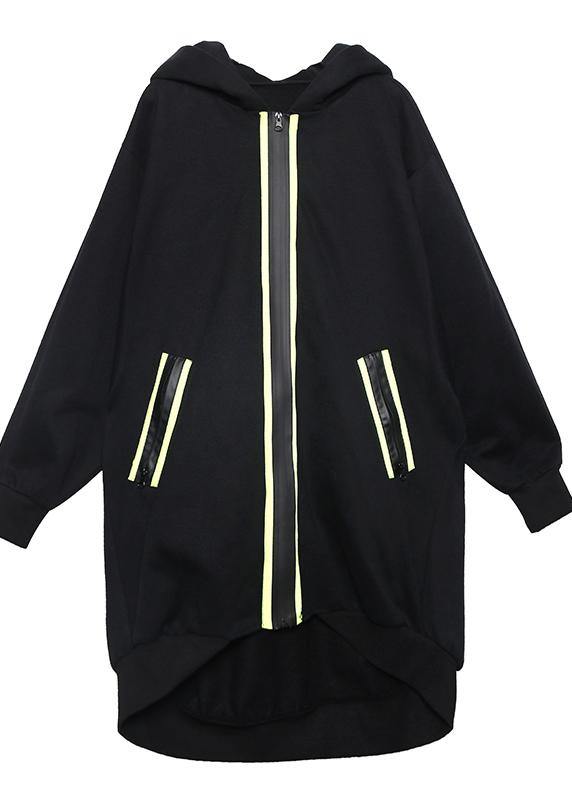 WW | Hooded Zipper Tunic Pattern Blue Thick Dresses Coats