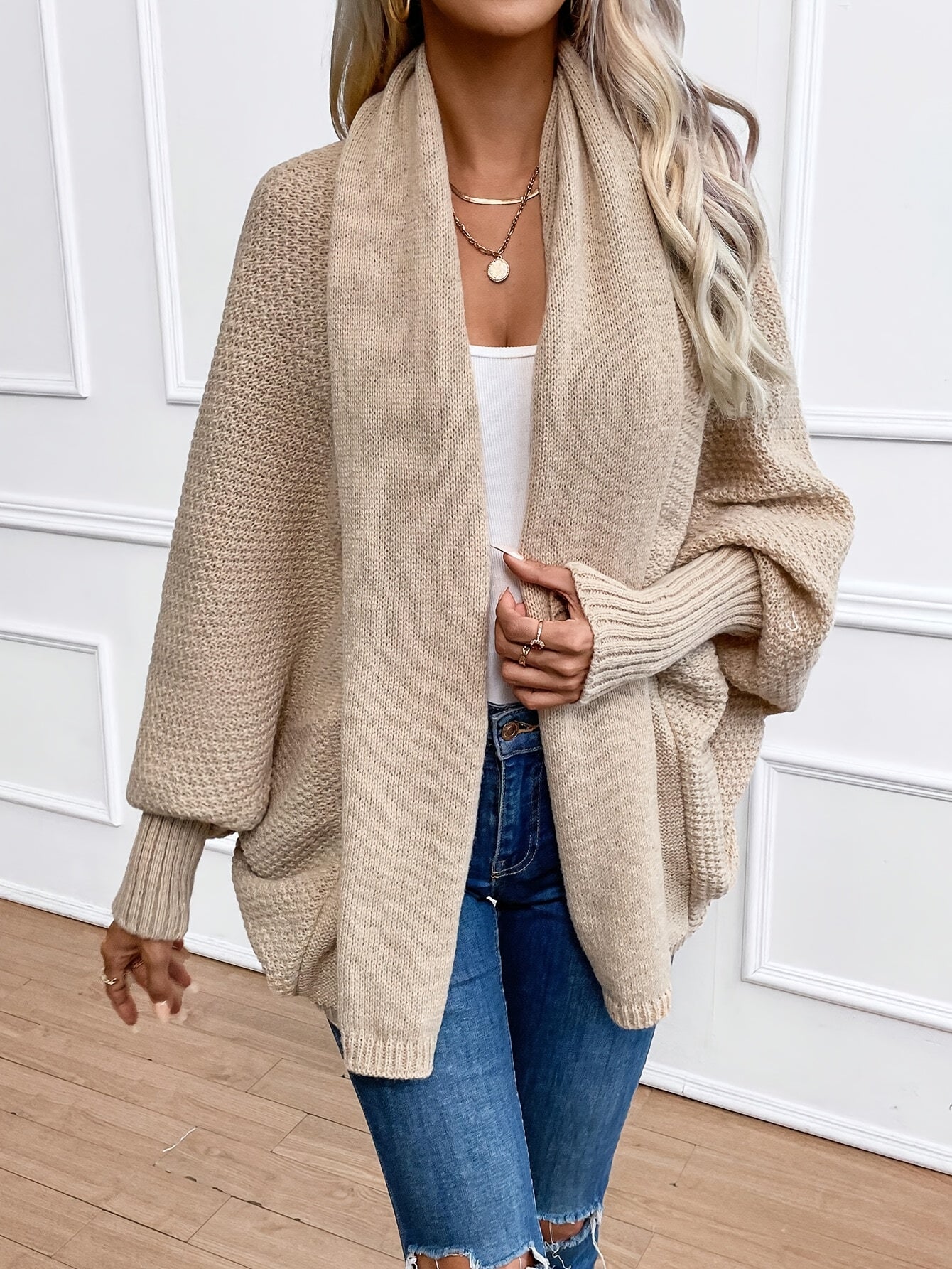 WW | Damen Lange Cashmere Cardigan mit Langen Ärmeln