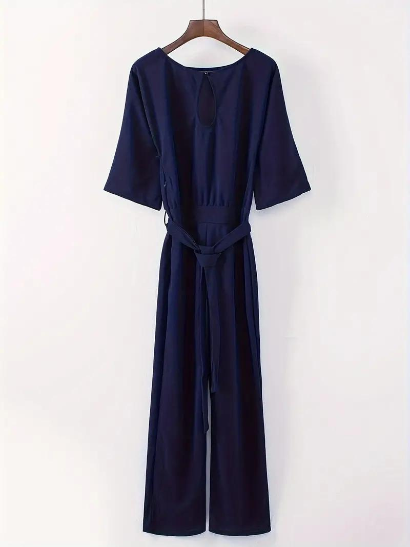 WW | Jumpsuit Wide Leg Waist Belt Three-Quarter Sleeves Elegant Fit