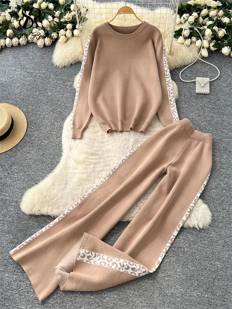 WW | Elegant Women's Knit Set with Pullover and Wide-Leg Trousers