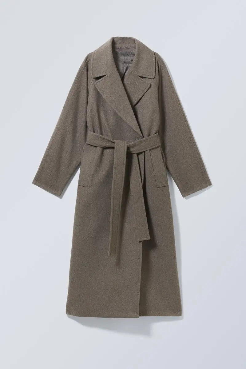 WW | Damen Lange Oversized Wolljacke mit Breitem Revers und Minimalistischem Design