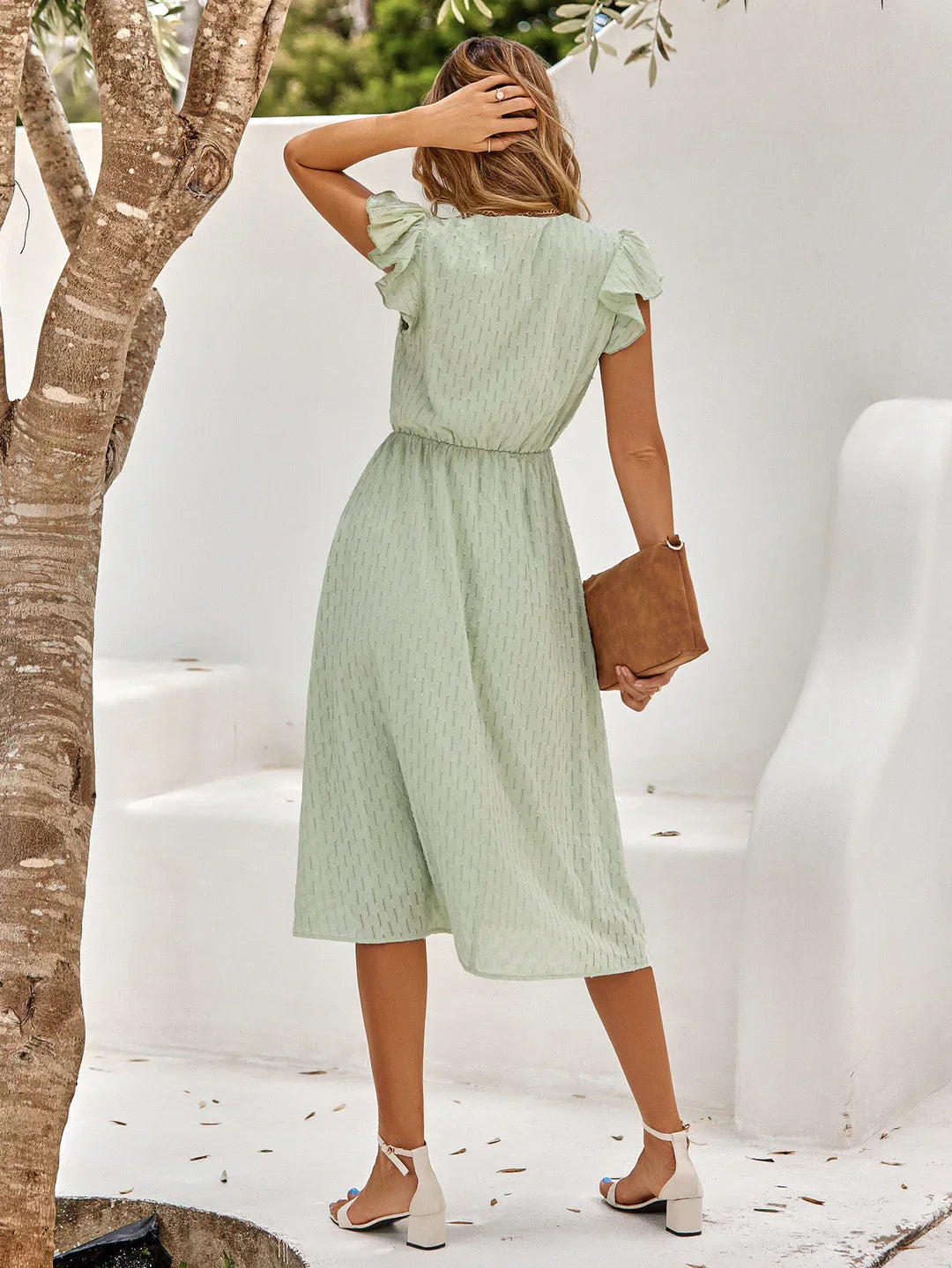 WW | Elegantes Baumwollkleid mit Flatternden Ärmel