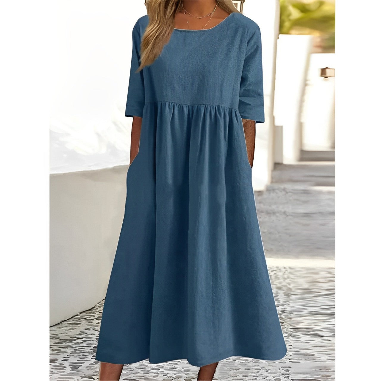 WW | Atmungsaktives Baumwoll Leinen Midi Kleid