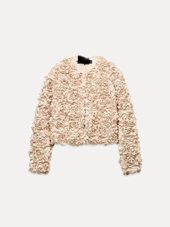 WW | Texturiertes Cropped Jacke mit langen Ärmeln