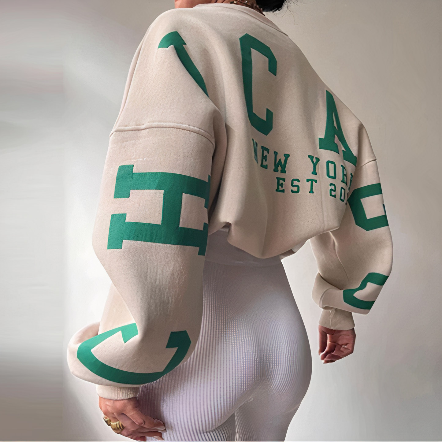 WW - Langarm-Sweatshirt mit bedruckten Buchstaben und Rundhalsausschnitt für Frauen