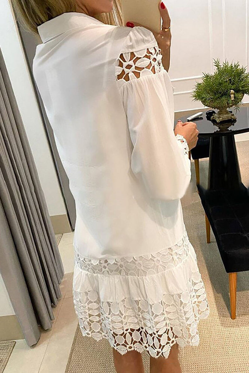 WW | Eine Schüssel für Mich Selbst Spitzen Patchwork Shirt Kleid