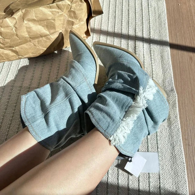 WW | Blue Denim Thigh High Boots