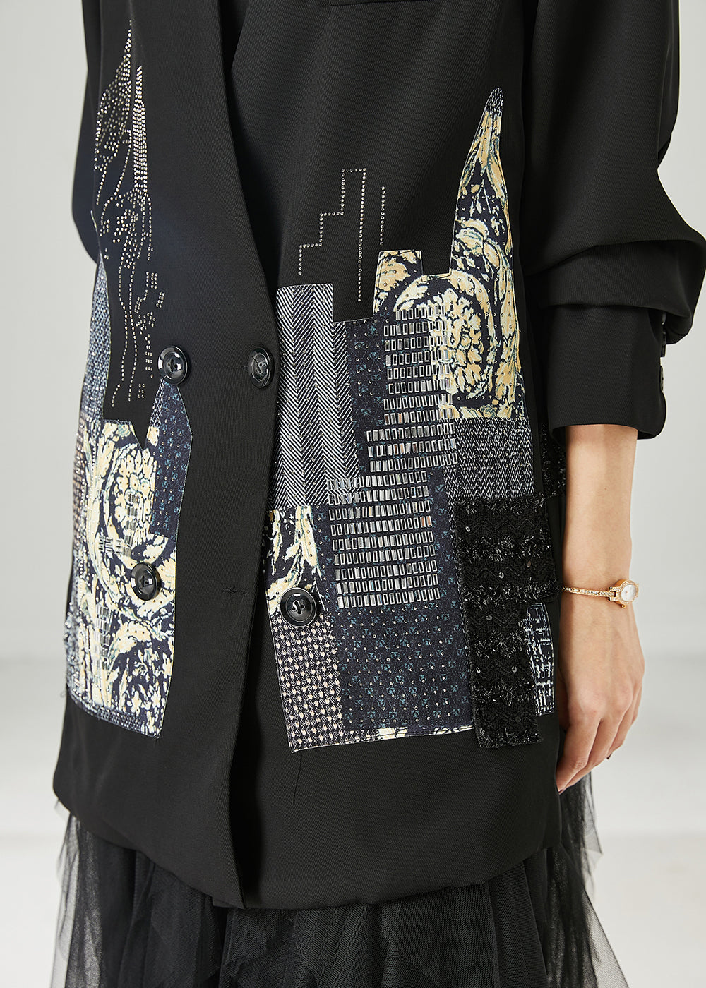 WW | Black original design patchwork spandex coats