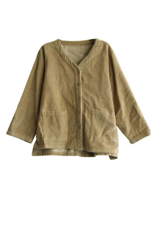 WW | Khaki Knopf V-Ausschnitt Cordjacken