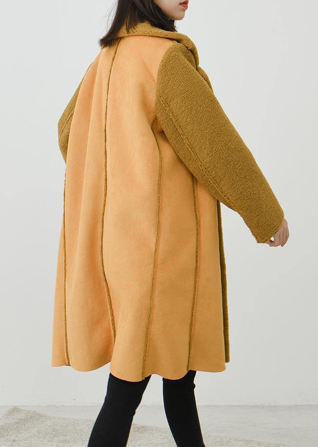 WW | Trendy Plus Size Yellow Notched Double-Breasted Wool Overcoat