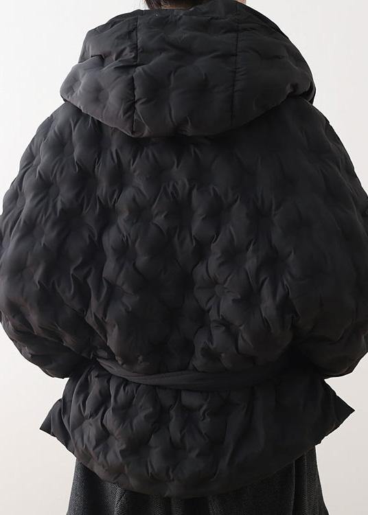 WW | schwarzer Kurz-Gänsedaunenmantel oversize mit Kapuze Damenparka mit Kordelzug warme Jacken