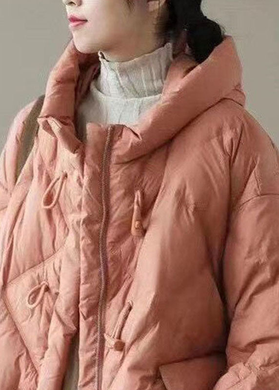 WW | Orange Kapuzenjacke mit Reißverschluss Taschen Winter Daunenmäntel Lange Ärmel
