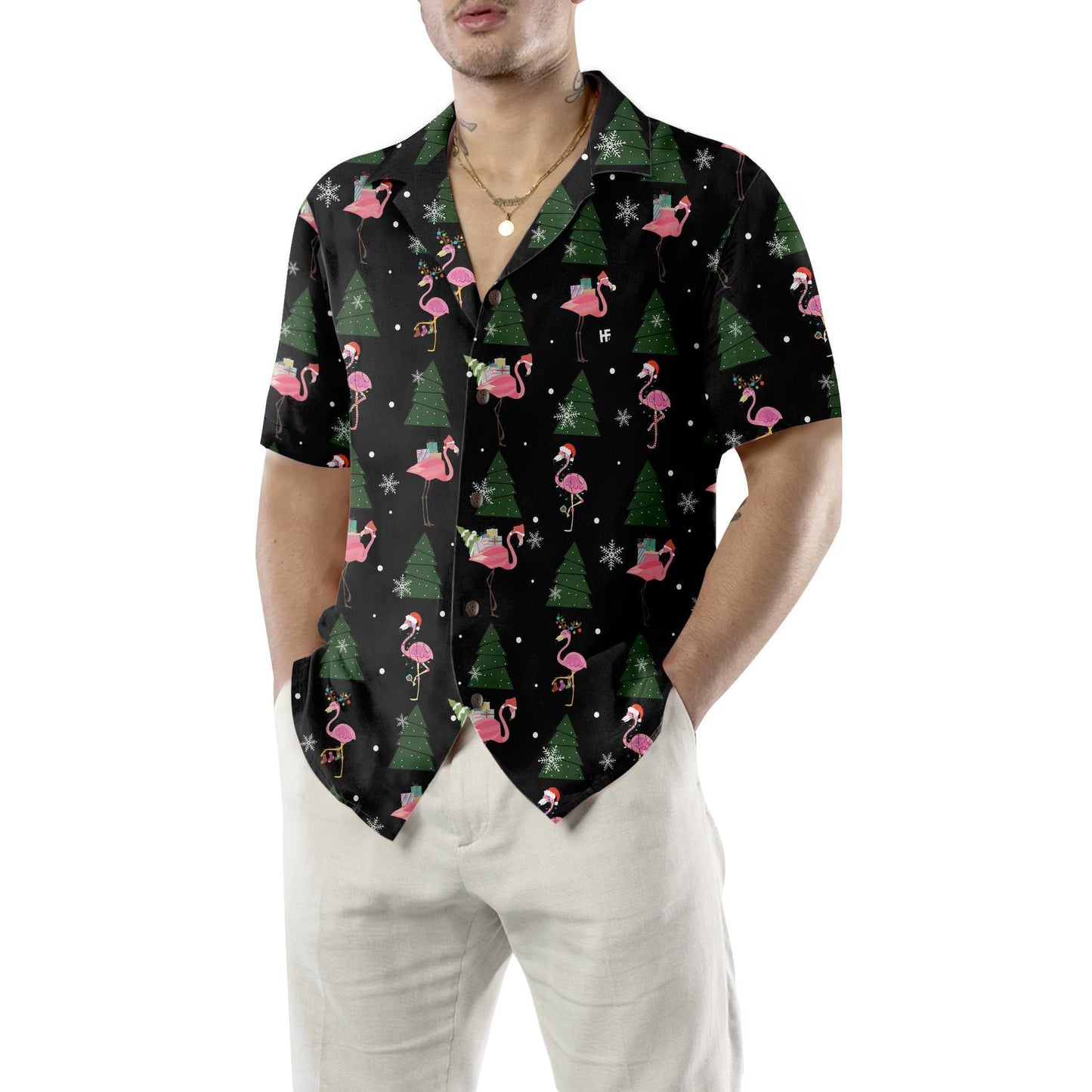 WW | Flamingo Frohe Weihnachten an euch alle Hawaii-Shirt, Lustiges Weihnachts-Shirt, Beste Weihnachtsgeschenk-Idee