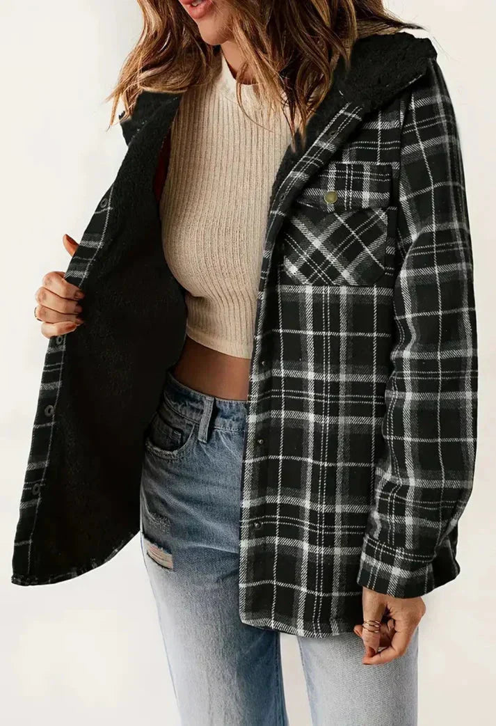 WW | Karomuster Kapuze Fleece Gefütterte Jacke Damenjacke