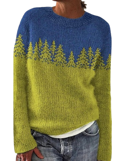 WW | Winterpullover für Frauen mit langen Ärmeln und Waldmuster