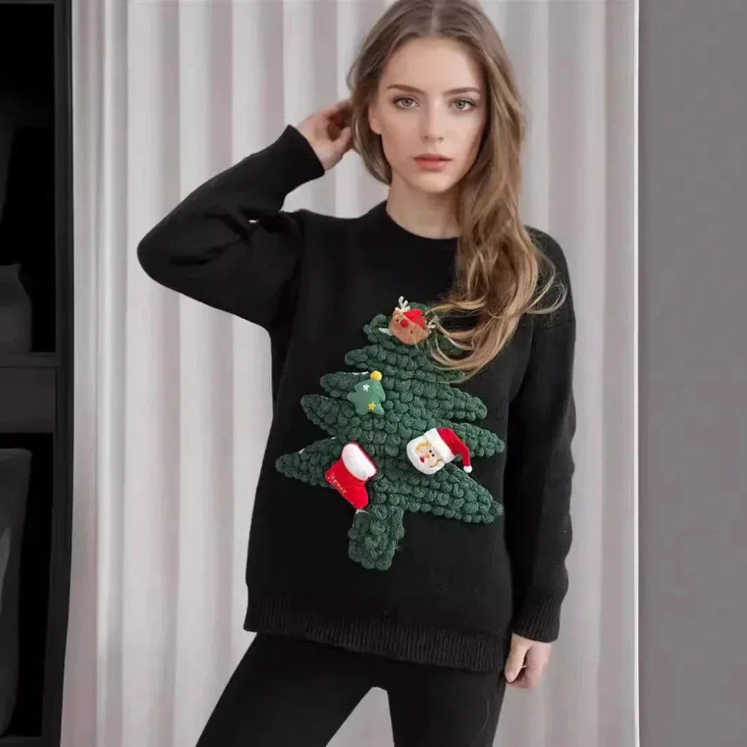 WW | Weihnachtsbaum Pullover mit 3D Weihnachtsbaum - Damenmode Weihnachtspullover