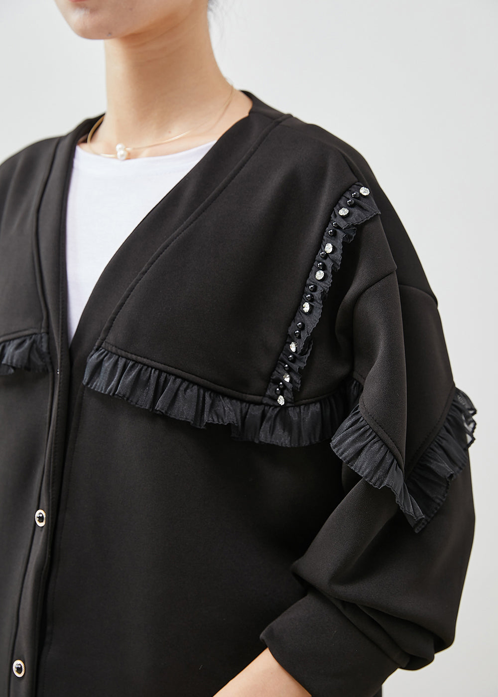 WW | Schwarze Rüschentaschen Patchwork Baumwollmäntel