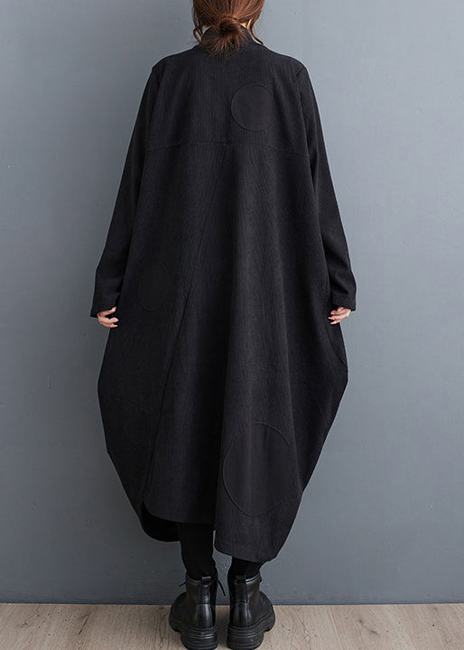 WW | Schwarze Zip-Up Taschen Patchwork Baumwoll Lange Mäntel