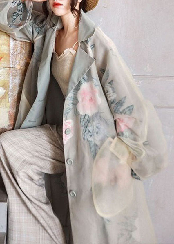 WW | Flora Peter Pan Collar Pocket Patchwork Organza Trench Coats