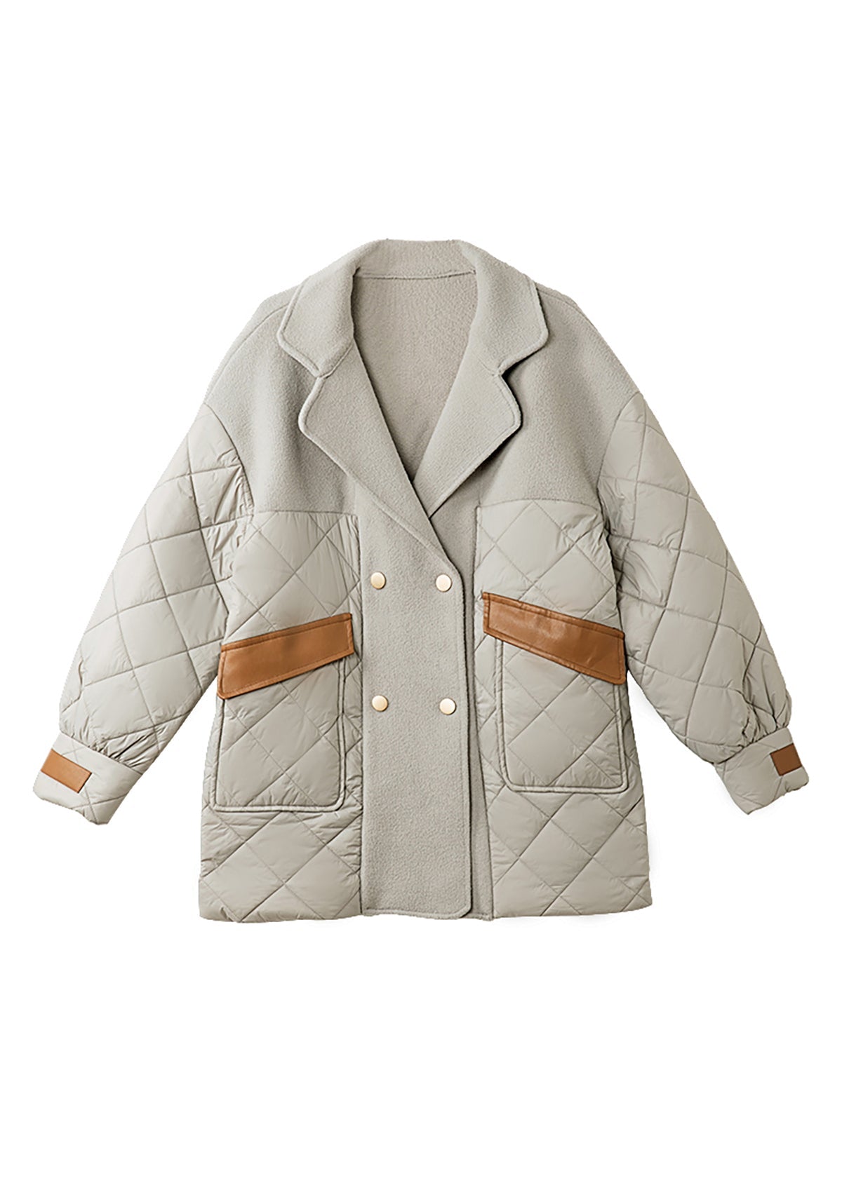WW | Gray Notched Patchwork Cotton Padded Wool Coats Winter