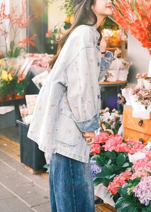 WW | Mach Alte Blaue Knopf Taschen Denim Mäntel Lange Ärmel