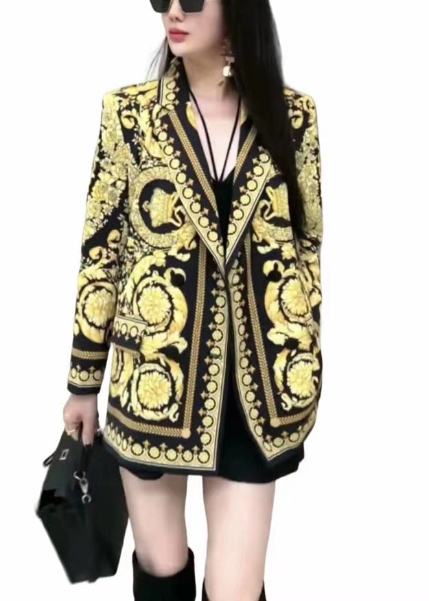 WW | Yellow Peter Pan Collar Print Patchwork Cotton Coats