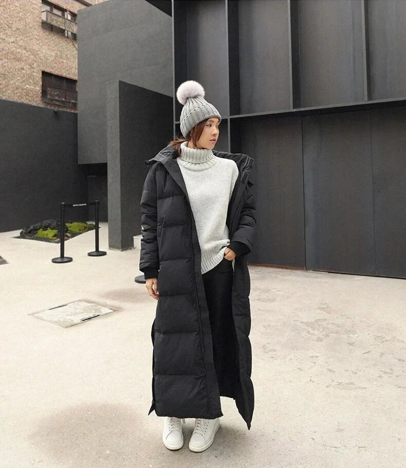 WW | Long Polka Dot Down Coat High Collar Buttons Side Pockets Adjustable Side Slits