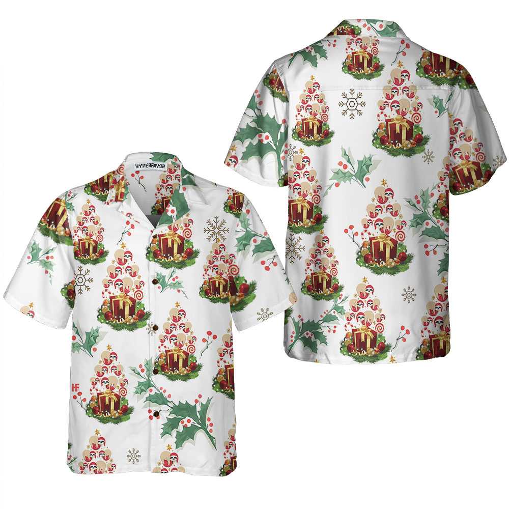 WW | Lustige Weihnachtsbaum Faultier Hawaii-Hemd, Lustiges Weihnachtshemd, Bestes Geschenk für Weihnachten