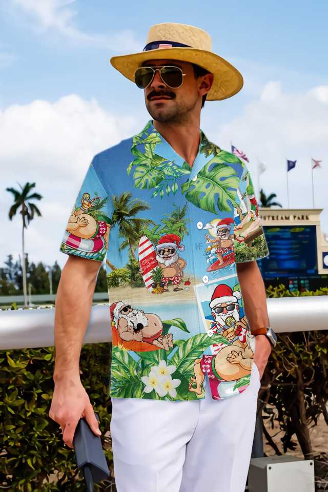 WW | Lustiger Weihnachtsmann in Aloha-Hawaiian-Shirt, Weihnachtsmann-Hawaiian-Shirt, Bestes Geschenk für Weihnachten
