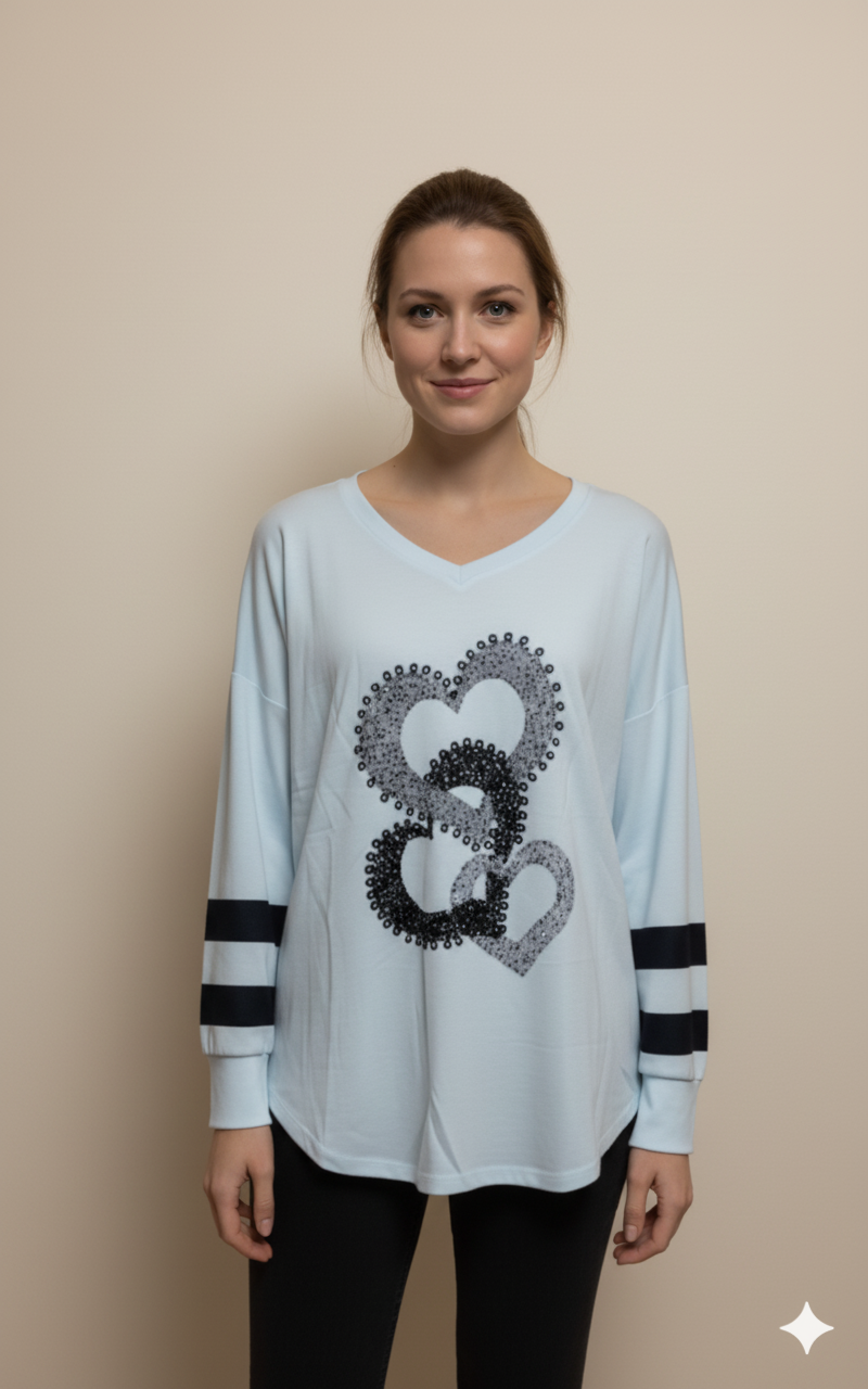 WW | Damenpullover mit Herzmuster & V-Ausschnitt