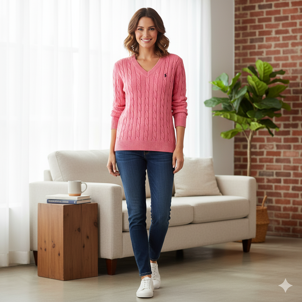 WW | Women's V-Neck Cable Knit Sweater