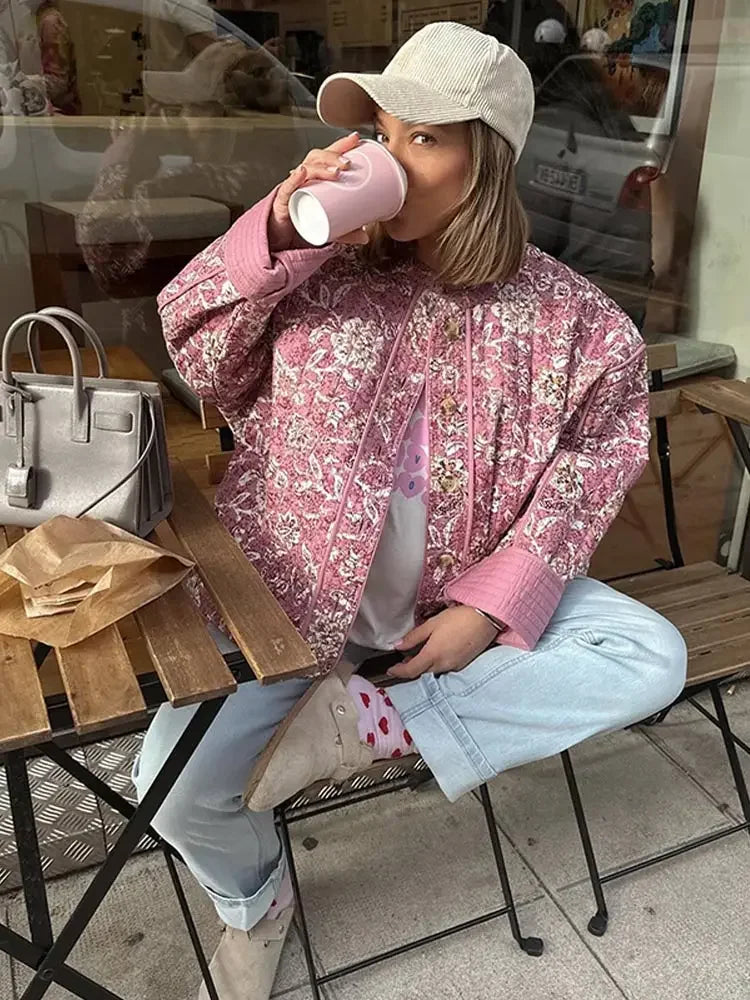 WW - Women's Floral Quilted Jacket for Cozy Days