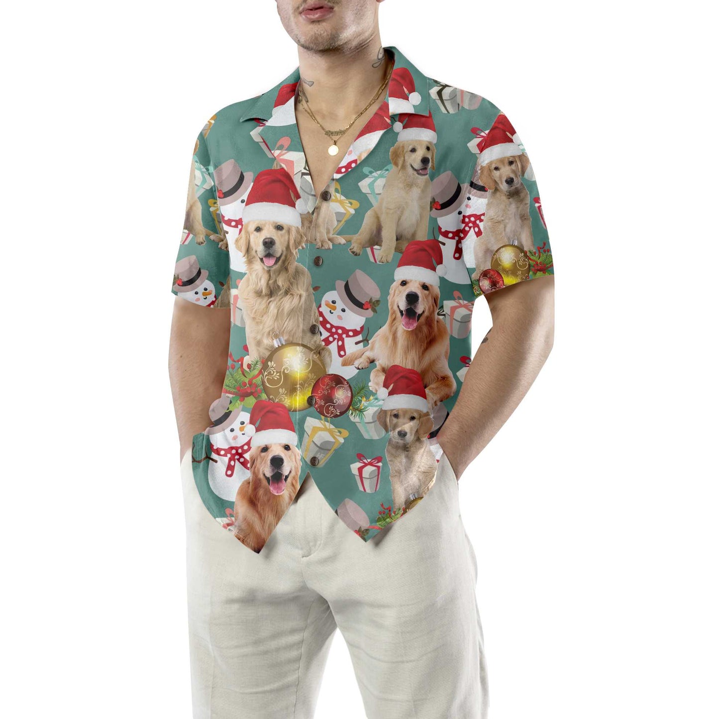 WW | Golden Retriever Weihnachten Feiern Hawaiian Shirt, Golden Retriever Weihnachten Hund Hawaiian Shirt, Weihnachtsgeschenk für Hundeliebhaber