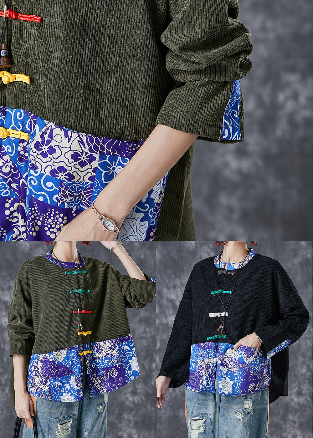 WW | Patchwork Corduroy Coats Chinese Button