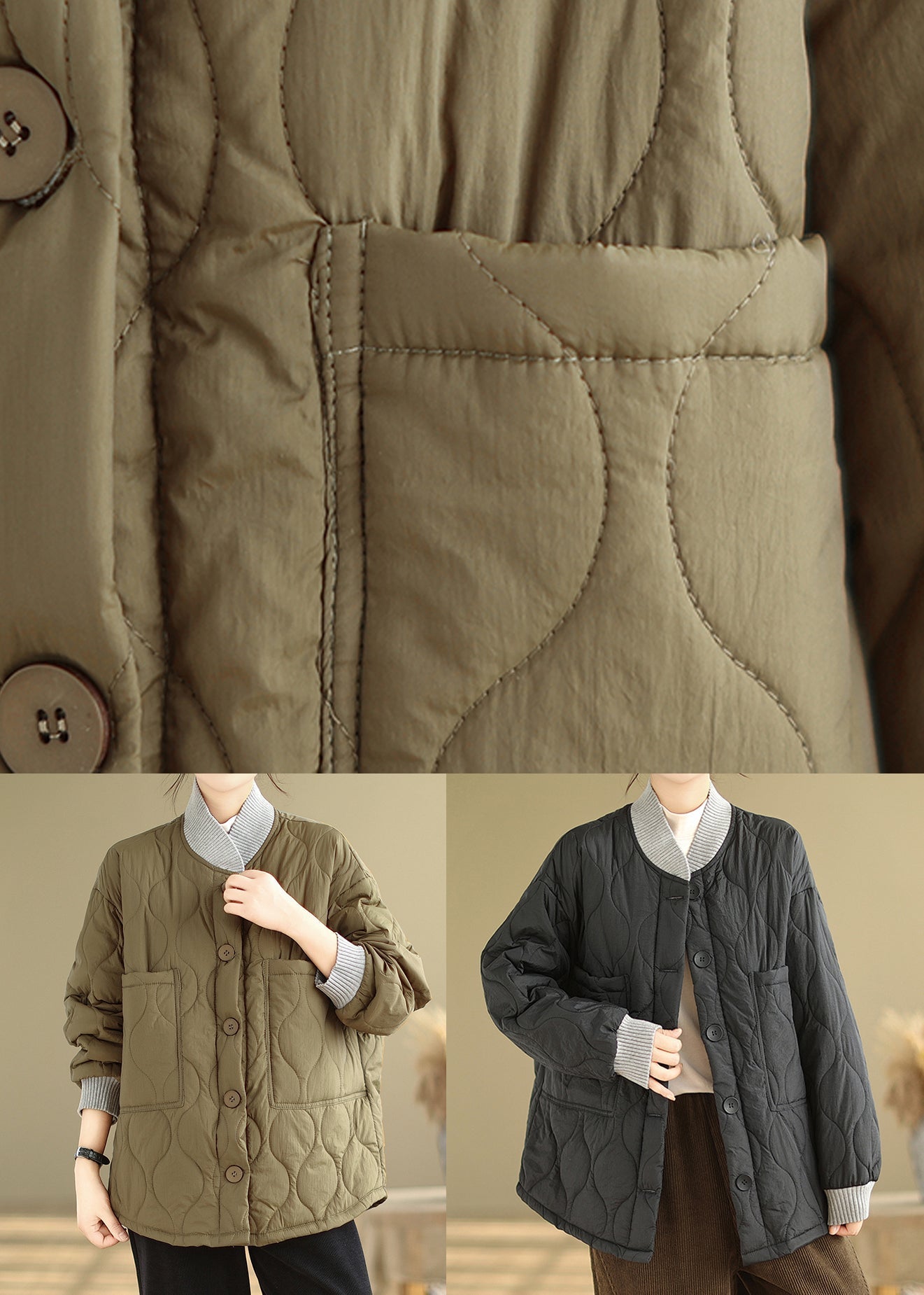 WW | Pocket Patchwork Fine Cotton Filled Loose Coats Winter