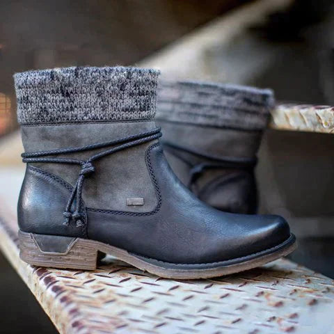 WW | Ankle Boots Knitted Cuff Comfortable Heel Durable Sole